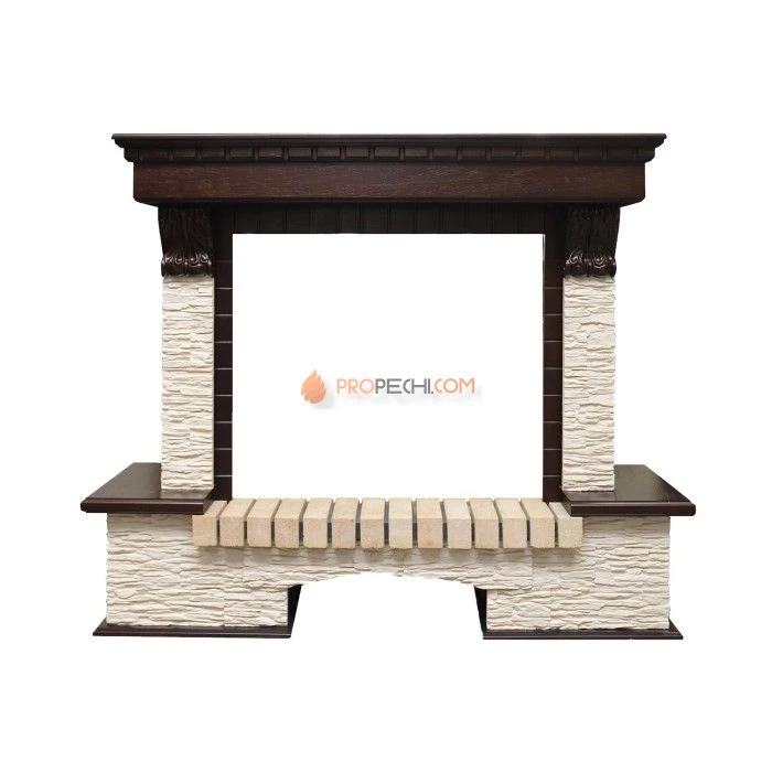 Каминокомплект Royal Flame Pierre Luxe - Темный дуб / Сланец бежевый с Электрическим очагом Royal Flame Emerald 28