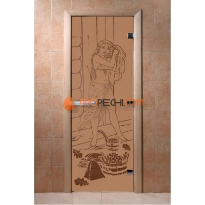 Дверь для бани DoorWood с рисунком Дженифер Бронза матовая, 2100x900 мм