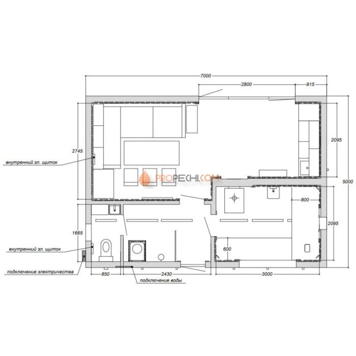 Каркасная двухмодульная баня Woodson 7х5 (утепление 150)