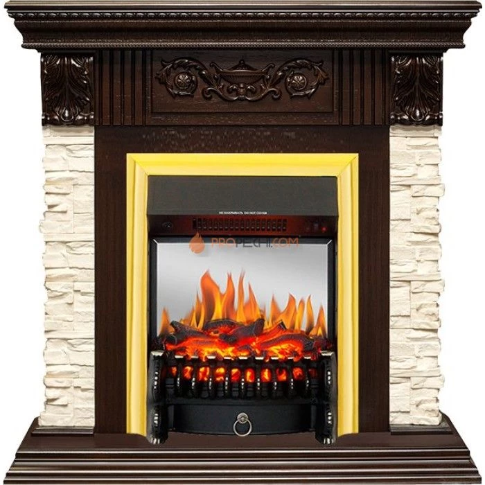 Каминокомплект Royal Flame Luxemburg (каменный) - Сланец/Темный дуб с очагом Fobos FX M Brass