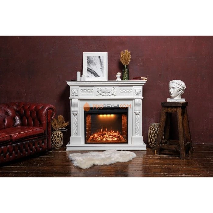 Каминокомплект Royal Flame Corsica - Матовый белый (Ширина 1100) с Электрическим очагом Royal Flame Aspen Black