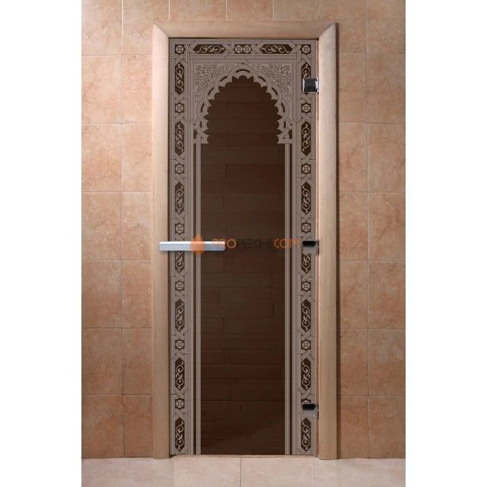 Дверь для бани DoorWood с рисунком Восточная арка Черный жемчуг, 1900x700 мм