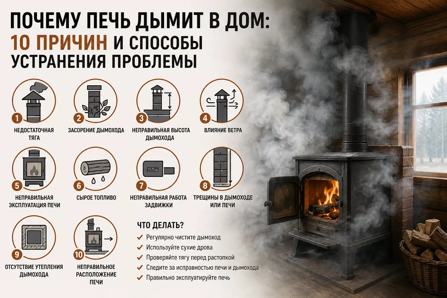 Почему печь дымит в дом: 10 причин и способы устранения проблемы