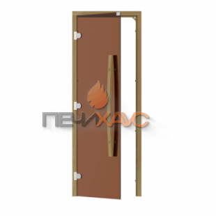 Дверь для бани стеклянная SAWO 742-3SGD-L 8/19, бронза, левая, кедр, без порога, изогнутая ручка