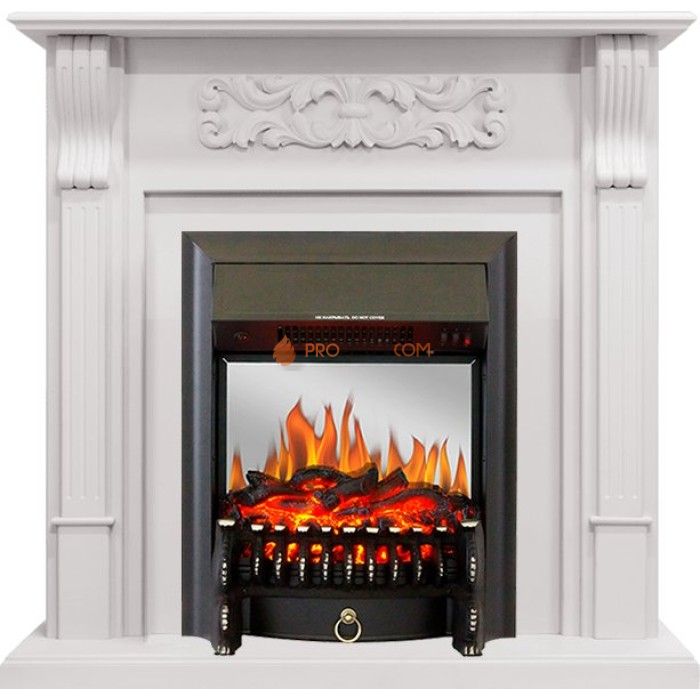 Каминокомплект Royal Flame Venice - Фактурный белый с очагом Fobos FX M Black