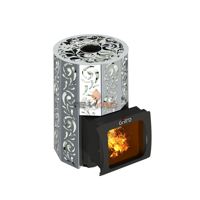 Дровяная банная печь Grill’D Violet Steel Short Window Max Pro (Камень колотый, 100 кг)