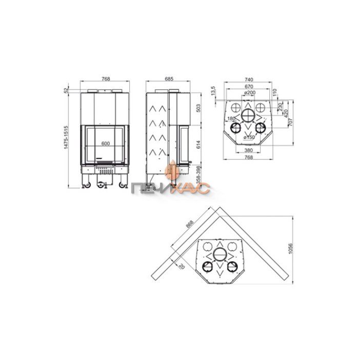 Каминная топка La Nordica Monoblocco 600 Prismatico