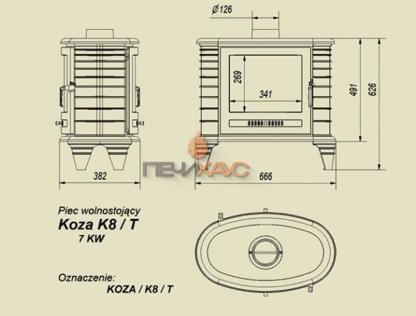 Чугунная печь Koza/K8/T
