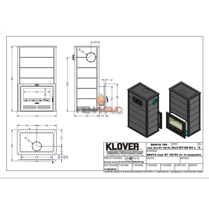 Дровяная печь для бани Klover RT 100-RV ( Жадеит 40 мм )