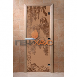 Дверь для бани DoorWood с рисунком Береза Бронза матовая, 2100x800 мм