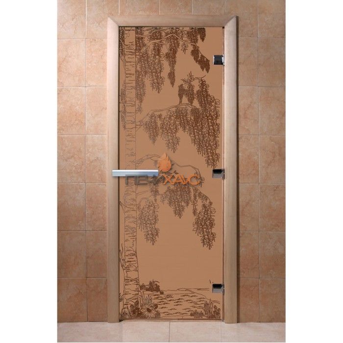 Дверь для бани DoorWood с рисунком Береза Бронза матовая, 2100x800 мм
