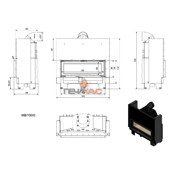 Каминная топка Kratki MB100/G (14 кВт)