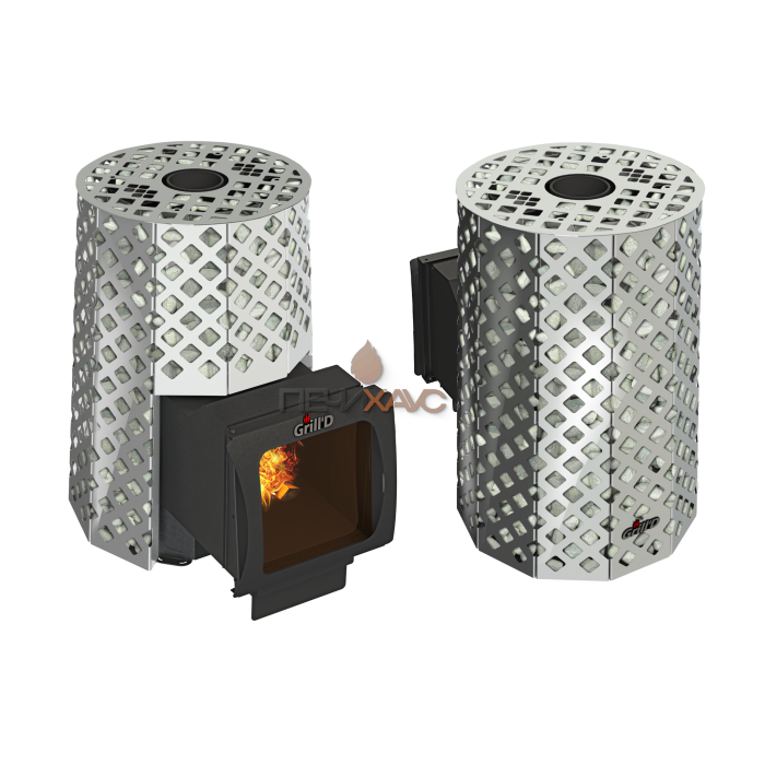 Дровяная банная печь Grill’D Violet Steel Romb Long Window Max Pro (Камень колотый, 100 кг)